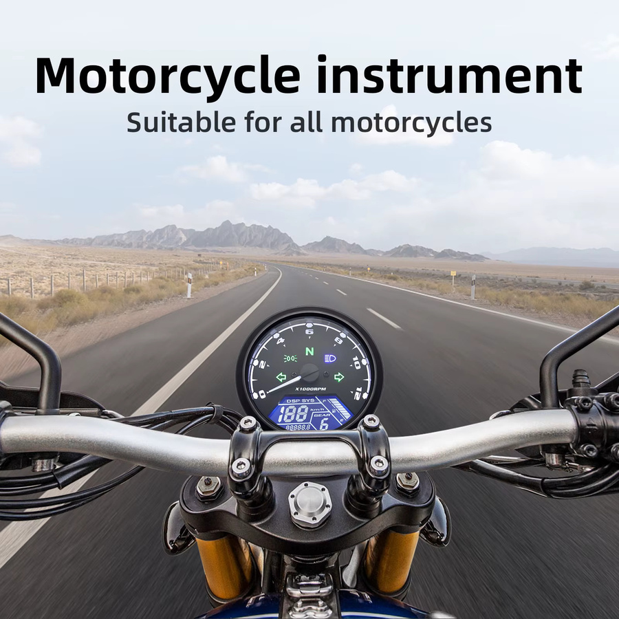 RYSJM Digitaler Multifunktions-Tachometer mit Kilometerzähler, Drehzahlmesser und Ölstandsanzeige in Schwarz für Kawasaki Cafe Racer - Bild 4
