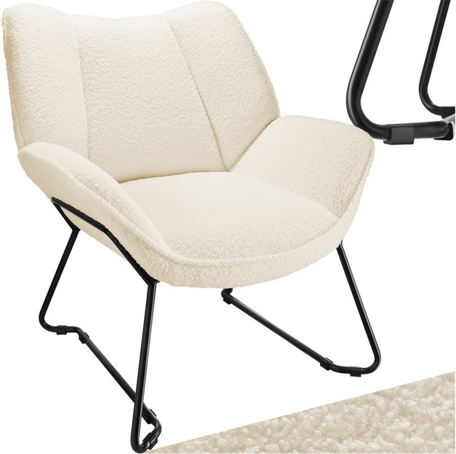 tectake Sessel Kjeld gepolstert mit Bouclé-Bezug in Weiß und Stahlgestell B: 72 cm, T: 73 cm, H: 81 cm - Bild 1