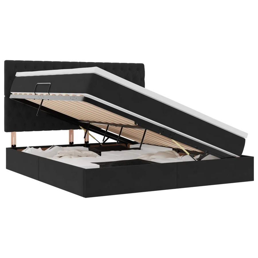vidaXL Bett mit Stauraum und LED in Schwarz aus Samt und Metall, B/T/H: 160 x 200 x 128 cm - Bild 2