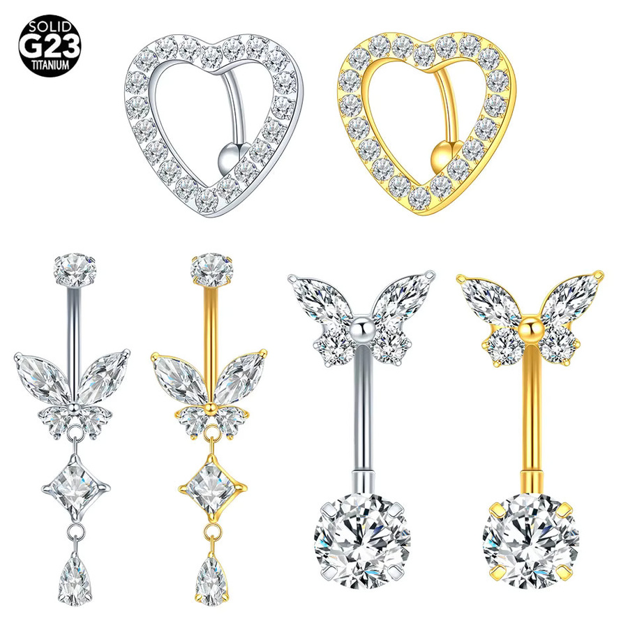 SWANJO Bauchnabelring Titan, Zirkonia, Herz, Damen - Bild 1