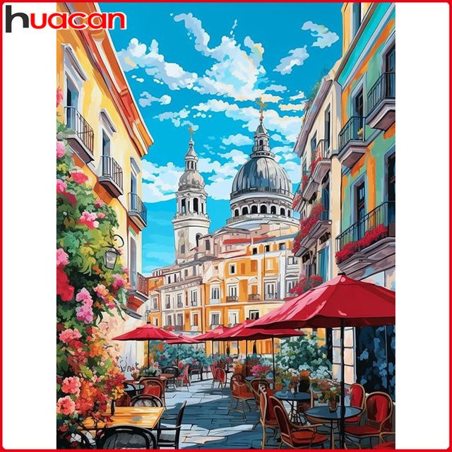 Huacan Diamantmalerei Set mit Stadtgebäuden, Landschaften und Blumen in Multicolour als moderne Wanddekoration - Bild 1