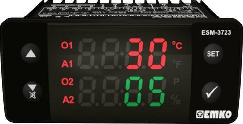 Emko ESM-3723.8.3.5.0.1/01.01/1.0.0.0 2-Punkt und PID Temperaturregler mit NTC Sensor 0 bis 100°C, Relais 5A, Schwarz, B/T/H: 76 x 65 x 35 mm - Bild 1