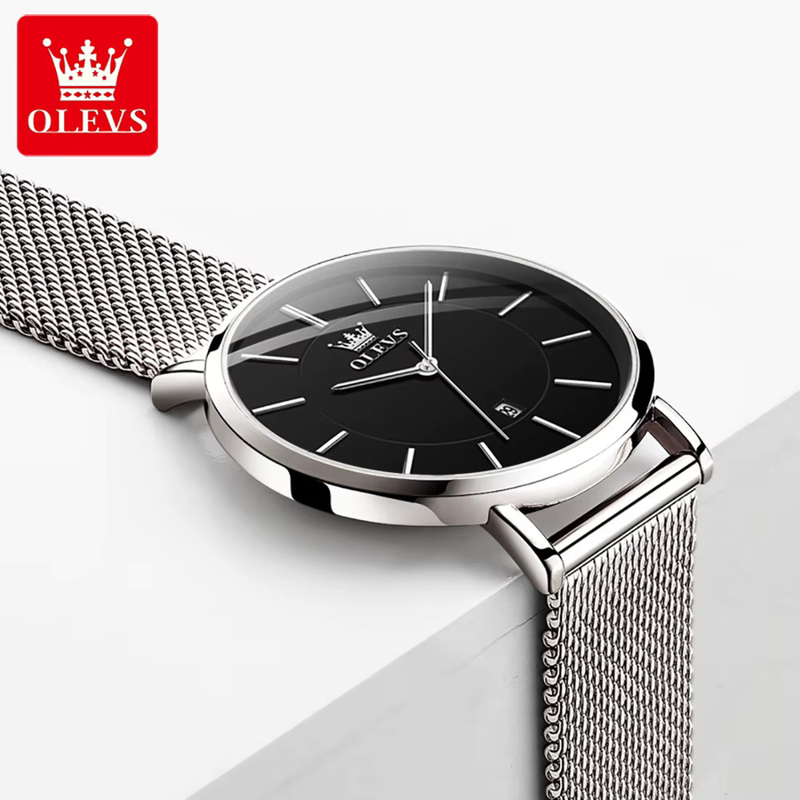 OLEVS Armbanduhr, Quarz, Edelstahl, Schwarz, Silber, Damen - Bild 3