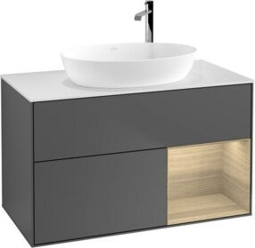 V&B Waschtischunterschrank Finion 100 in Weiß mit Regal in Anthrazit, Breite: 100 cm, Tiefe: 50,1 cm, Höhe: 50,1 cm - Bild 1