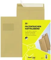 MAILmedia Pack'nPost DIN C4 Faltentasche mit Fenster aus Kraftpapier, Beige/Braun, selbstklebend - Bild 1