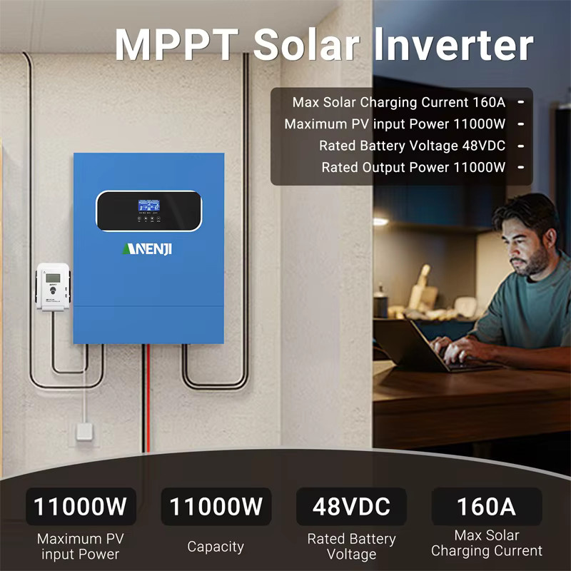 ANENJI Solar-Wechselrichter 11 kW mit MPPT 160 A, 500 VDC PV-Eingang, 220 VAC, 48 VDC, reiner Sinuswellen-Solarladeregler mit WiFi und BMS in Blau - Bild 3