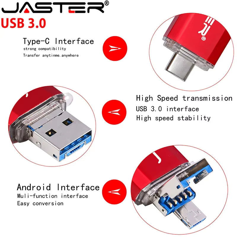 JASTER 3 in 1 USB Flash-Laufwerk Metall Memory Stick mit personalisierbarem Logo in Silber oder Rot - Bild 2