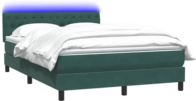 vidaXL Boxspringbett mit Matratze in Dunkelgrün aus Samt mit LED-Unterbettbeleuchtung und USB-Anschluss, B/T/H: 160 x 220 x 78 cm - Bild 1