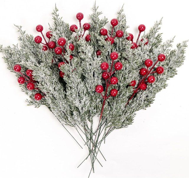 10 oder 20 Stück künstliche Zypresse Blätter von dywjt in Grün und Burgunderrot für deine Tischdekoration, Garten oder Weihnachtsdekoration - Bild 1