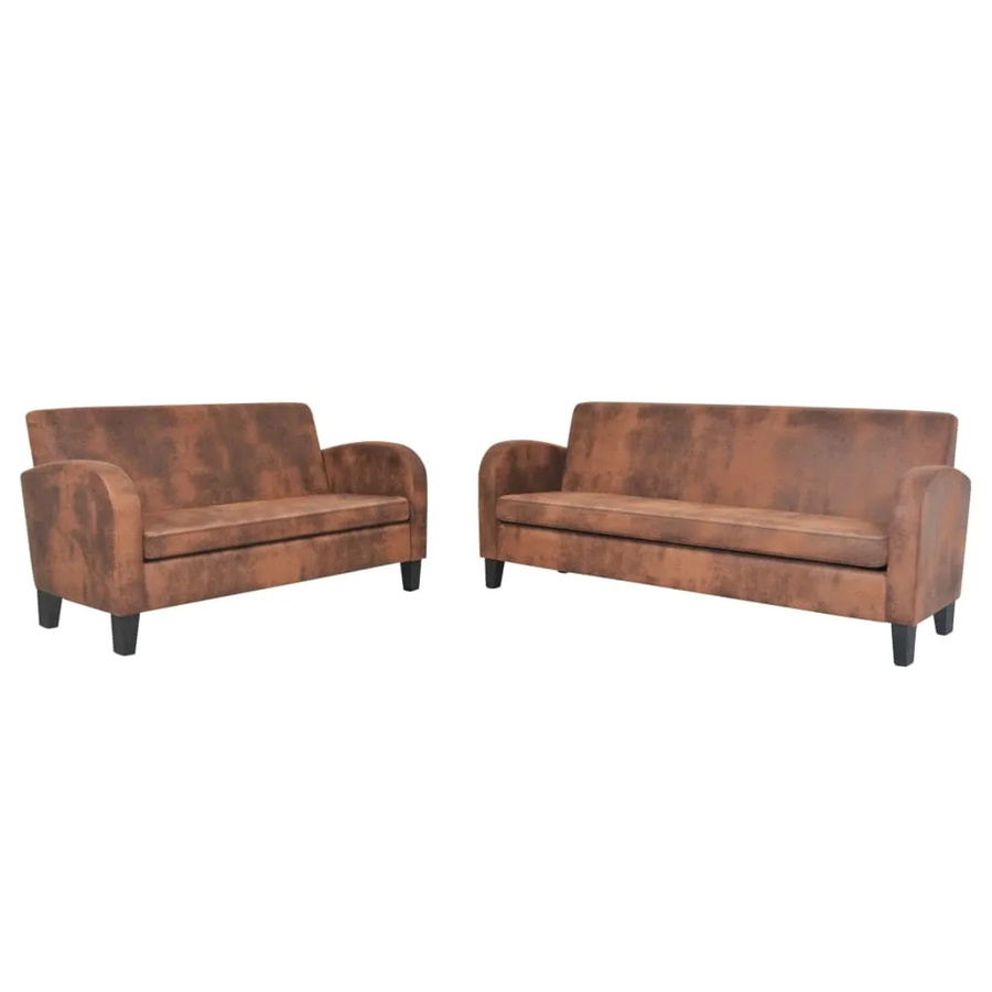 vidaXL Sofa-Set 2-teilig aus Kunstleder in Braun mit Wildleder-Optik und Massivholzrahmen - Bild 2