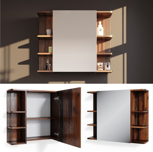 Vicco Badspiegelschrank Fynn Old Style in Eiche Dunkel, B/H: 80 x 64 cm - Bild 1