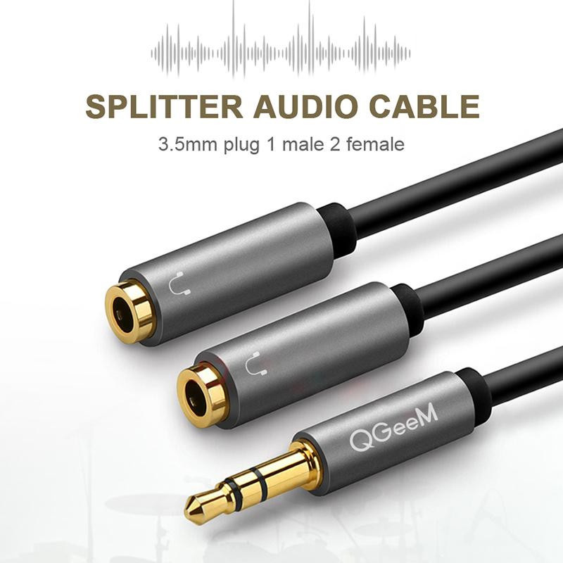 QGeeM Kopfhörer-Verlängerungskabel 3,5 mm Klinke auf 2 Buchsen Aux-Audiokabel Schwarz, Länge: 20 cm - Bild 4
