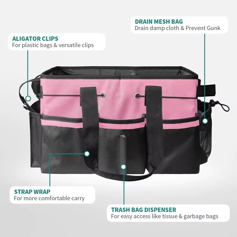 ABRT Reinigungsmittel-Organizer in Pink mit Griffen und Schultergurt als große Reinigungs-Caddy-Tasche aus Stoff - Bild 2