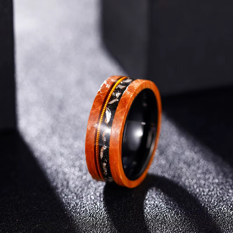 TIGRADE Ring Wolfram, Olivenholz, Schwarz, Herren, 8 mm - Bild 3