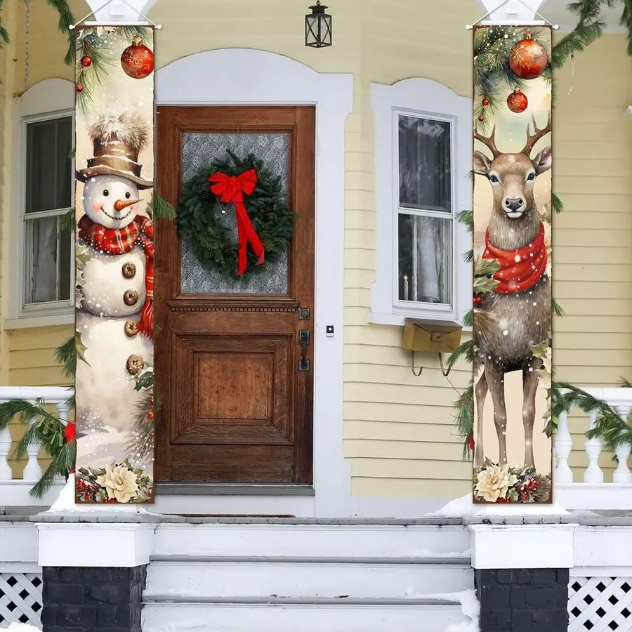 VIKAMA Weihnachts Türbanner mit Schneemann und Hirsch für Indoor und Outdoor als Willkommensschild zur Weihnachtsdekoration - Bild 3