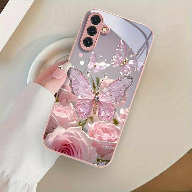 Samsung Galaxy Schutzhülle mit Blumenmuster und Hartglas für S26 S25 S24 S23 S22 S21 Plus FE A56 A55 A54 A36 A53 A52S A17 A16 A34 A51 in Grau - Bild 1