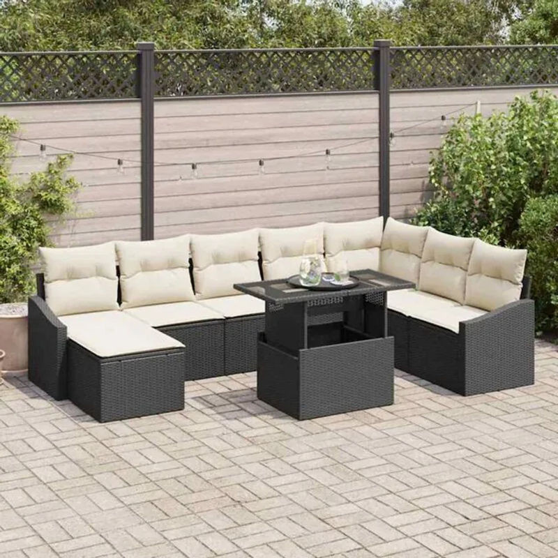 Modernes Loungemöbel Garten Sofa Set von vidaxl aus Polyrattan und Polyester in Schwarz und Beige - Bild 1