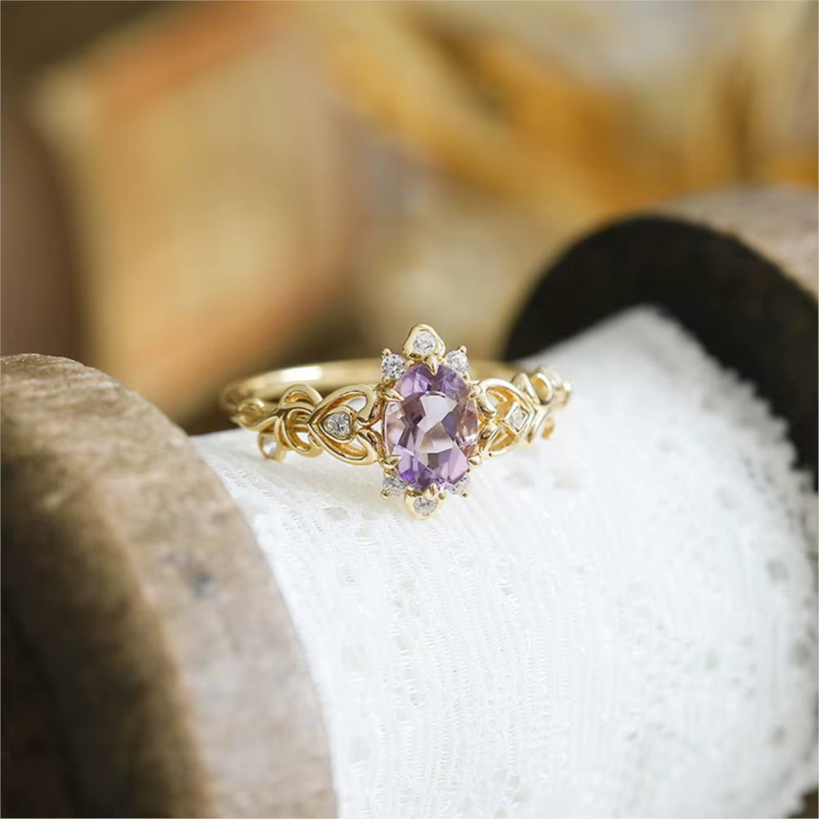 LAMOON Ring, 925 Silber, Amethyst, Zirkonia, Damen, Vintage - Bild 5