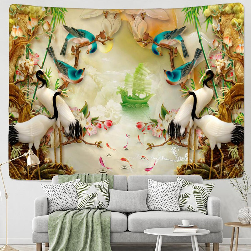 Super Six Kran Relief Wandteppich im Bohemian Stil, mehrfarbig, B/H: 95 x 70 cm - Bild 3