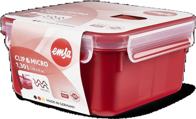 Emsa Mikrowellendose aus Kunststoff mit Clip-Verschluss in Rot und Multicolour, mikrowellengeeignet - Bild 1