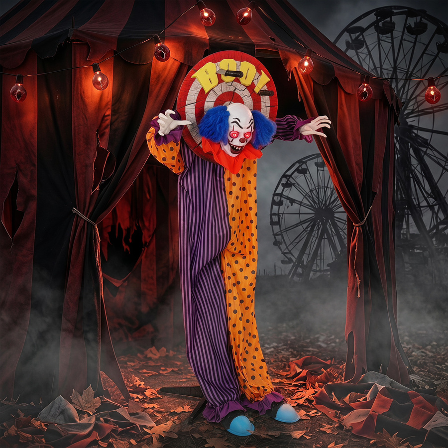 HOMCOM Halloween Animierter Zirkusclown Lebensgroß mit leuchtenden Augen und Sound, 167 cm Höhe - Bild 2