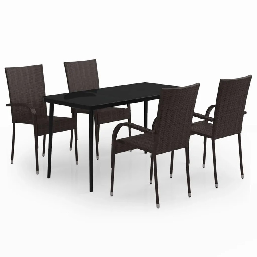 vidaXL 5-teilige Garten-Essgruppe aus PE-Rattan und Glas in Braun und Schwarz - Bild 2