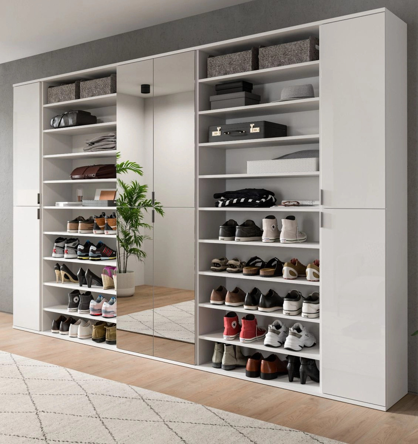 Schuhregal SystemX in Weiß mit glänzender Oberfläche, Breite: 80 cm, Höhe: 193 cm - Bild 2
