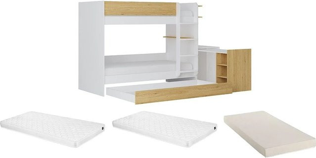 Etagenbett Domati aus Massivholz in Naturfarben Hell und Weiß, B/T/H: 90 x 190 cm - Bild 1