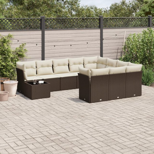 vidaXL 11-tlg. Garten-Sofagarnitur aus braunem PE-Rattan mit UV-beständigen Kissen und pulverbeschichtetem Stahlgestell - Bild 3