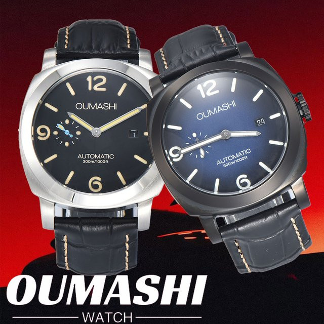 OUMASHI Armbanduhr, Automatik, Edelstahlgehäuse, 44 mm, Lederarmband, Herren - Bild 1