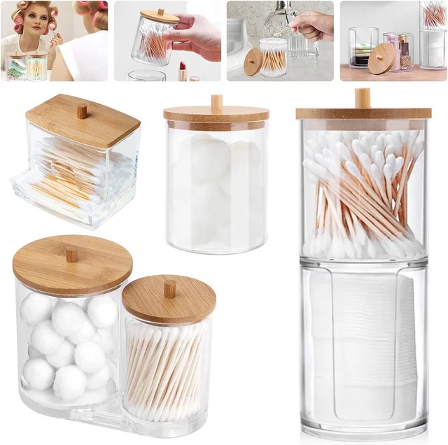 Willstar Acryl-Aufbewahrungsbox mit Bambusdeckel, transparenter Make-up-Organizer und Spender für Badezimmer - Bild 1