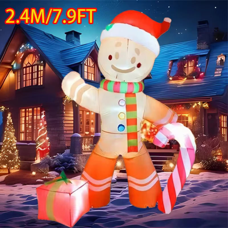 Aufblasbare Lebkuchenmann Weihnachtsdekoration mit integrierten LEDs in Mehrfarbig für Outdoor und Neujahr - Bild 4