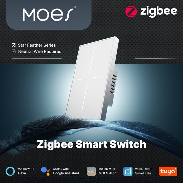 MOES ZigBee Smart Touch Switch US, Weiß, Glasoberfläche, mit Neutralleiter, kompatibel mit Alexa und Google Home - Bild 1