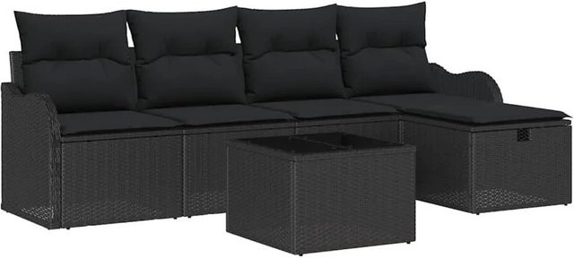 vidaXL Gartensofa-Set aus Poly-Rattan in Schwarz mit 6 Kissen und Tisch - Bild 1