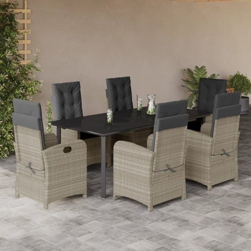 Vidaxl Gartenmöbel-Set aus PE-Rattan mit Kissen und Glastisch, 7-teilig, Grau - Bild 1
