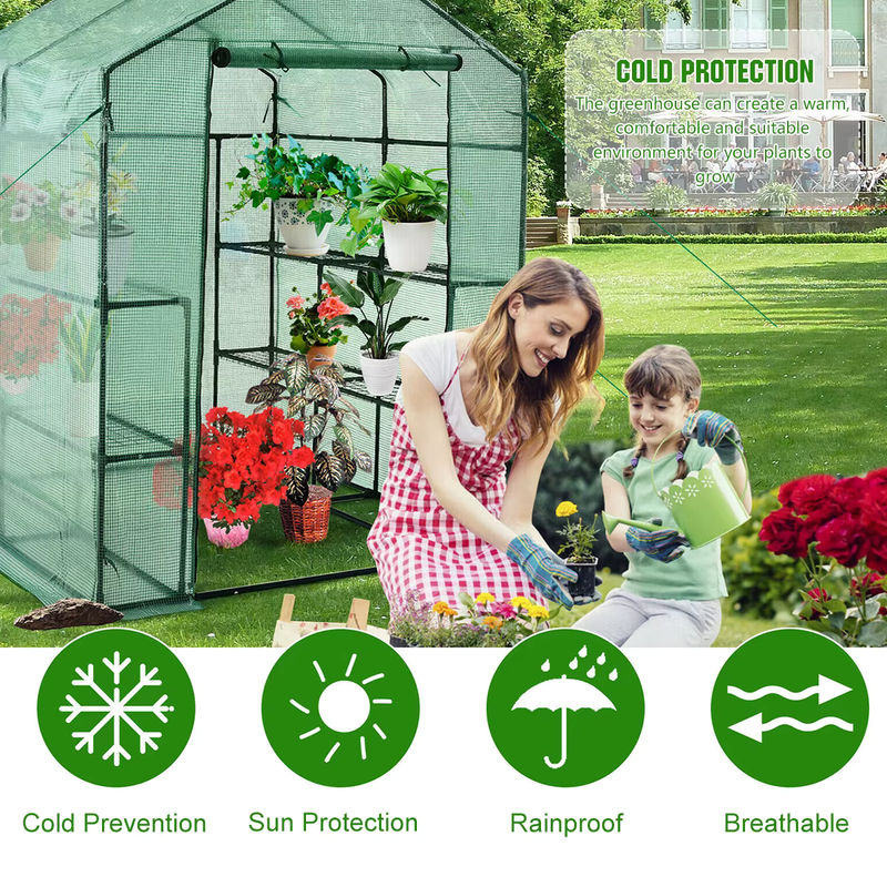 Tragbare Gewächshausabdeckung mit Rolle für drinnen und draußen, wind- und regensicherer Pflanzenschutz in Grün und Transparent - Bild 5