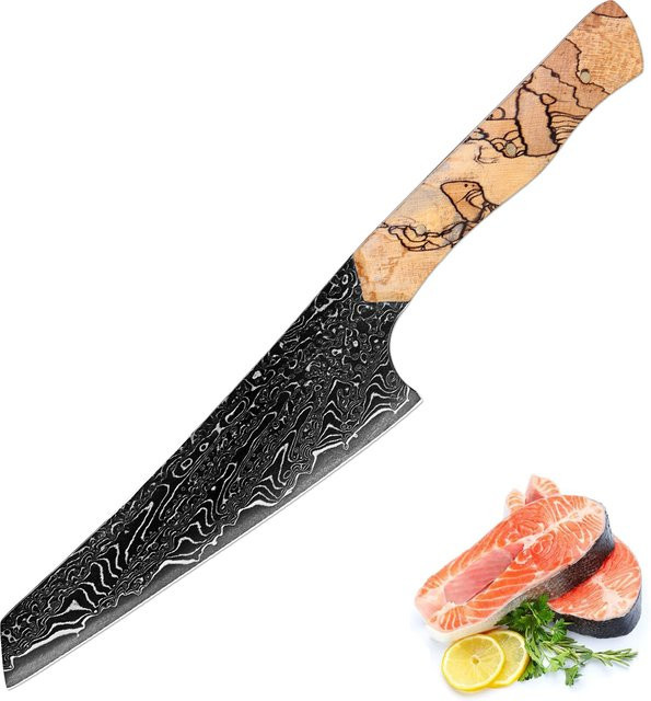 Xituo Damaststahl Schälmesser mit schwarzer Klinge und gewebtem Holzgriff, 14 cm - Bild 1