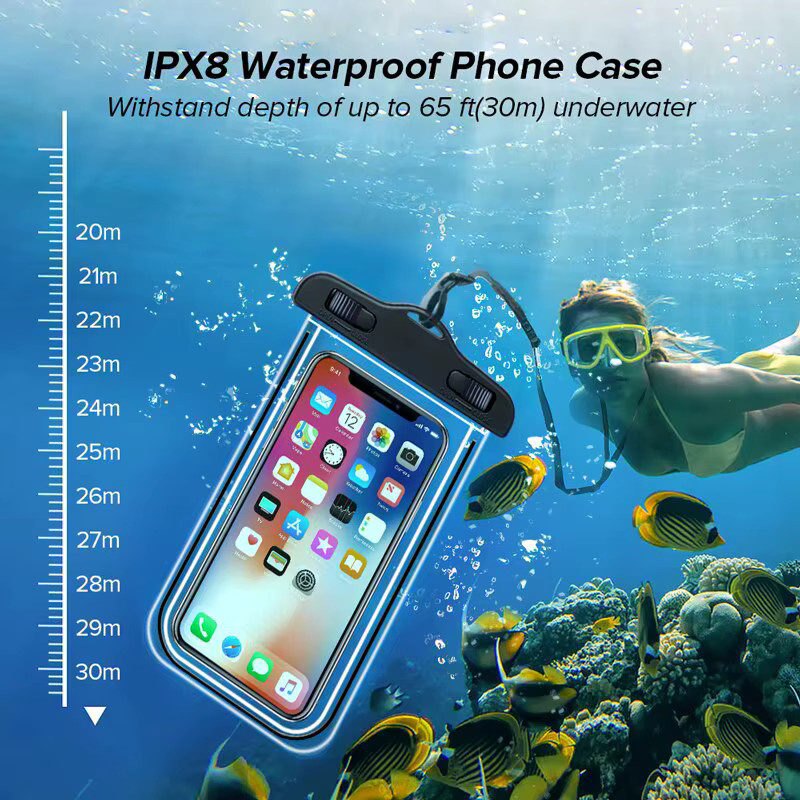 Ricestate IPX8 Universal Wasserdichte Handyhülle für iPhone, Xiaomi, Samsung und Huawei, Farbe: Blau und Transparent - Bild 3