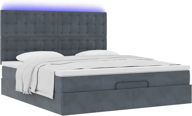 vidaXL Ottoman-Bett mit Matratzen in Dunkelgrau aus Samt mit LED-Beleuchtung und USB-Anschluss B/T: 200 x 200 cm - Bild 1