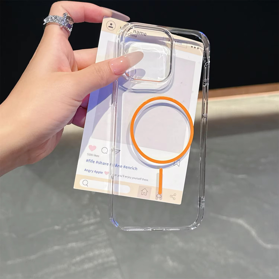Lear Hard PC Cover Magnetische Schutzhülle mit Wireless Charging für iPhone 16 15 14 13 12 11 Pro Max kompatibel mit MagSafe in Gold und Transparent - Bild 2