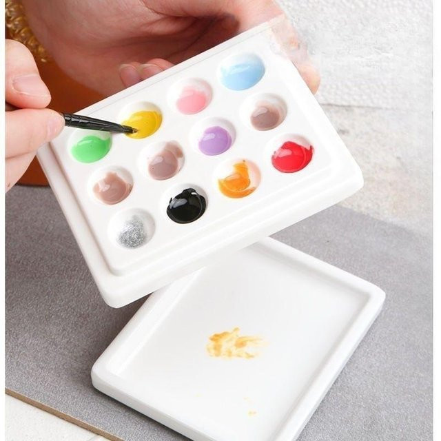 SeamiArt Mini-Aquarellpalette mit 12 Fächern und Deckel für Kinder in Grau und Weiß - Bild 1