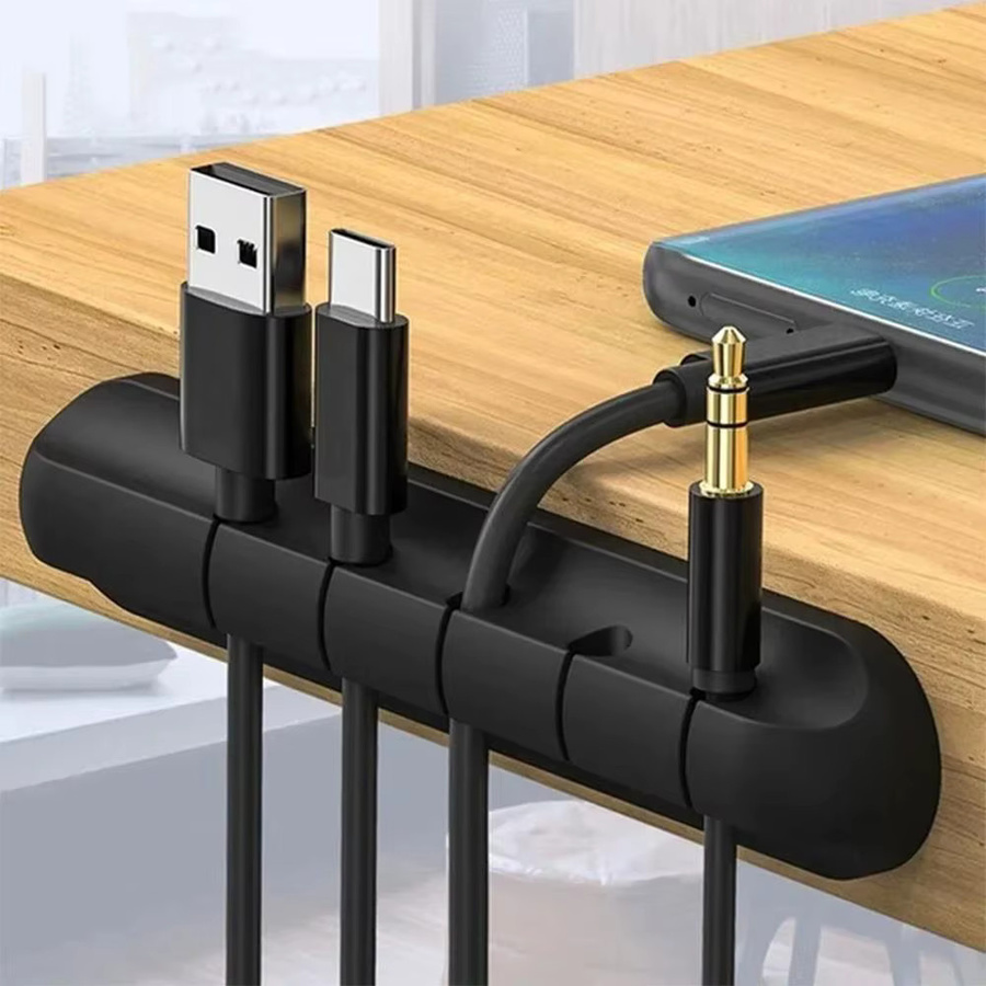 Flexible Silikon-Kabelclips zur Kabelorganisation für USB-C, Maus, Tastatur und Kopfhörer in Schwarz und Weiß - Bild 2