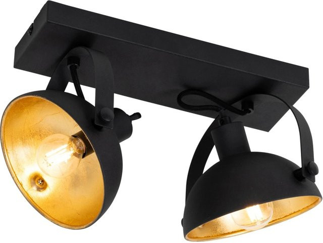 QAZQA Magnax Industrielle Deckenleuchte aus Stahl, 2-flammig, verstellbar und dimmbar, Schwarz und Gold - Bild 1
