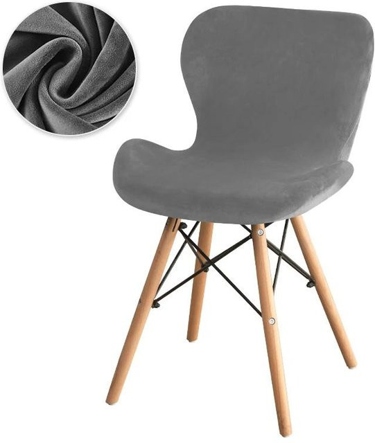 Yiran Furniture Schmetterlingsstuhlbezug aus Samt in Grau, dehnbarer Überwurf für Esszimmerstühle und Akzentstühle, Waschbar - Bild 1