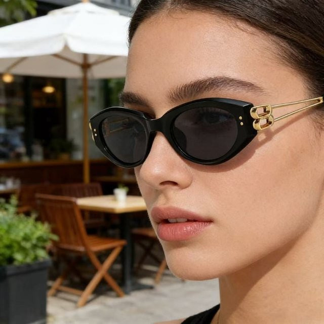 Samjune Cat-Eye Sonnenbrille, Vollrand, schwarz - Bild 1