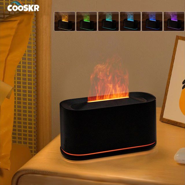 Air Aroma USB Desktop Flammen-Luftbefeuchter und Diffusor für ätherische Öle mit Nachtlicht in Schwarz - Bild 1