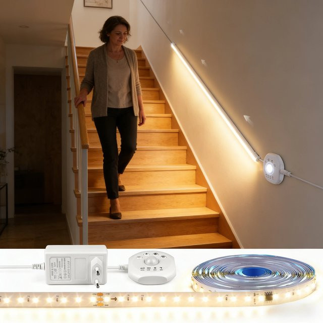 CHNAITEKE RGBIC LED-Streifen mit Bewegungssensor, WS2811 Smart Motion Sensor Lichtband in Multicolour, 24 V DC, ideal für Treppen, Schrank und Korridor - Bild 1