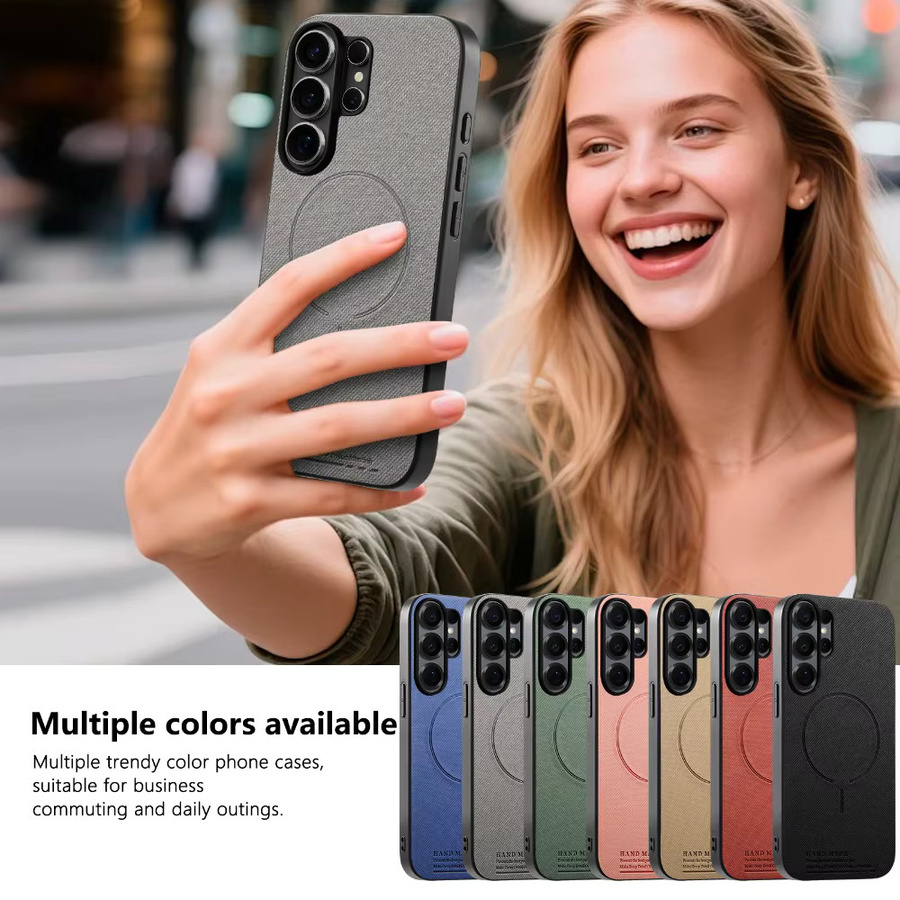 Luxuriöse kabellose Ladehülle mit Mattleder-Panel für Samsung Galaxy S26 Ultra, S25 Edge, S24 FE und S23 Plus mit weichem Rahmenschutz in Grün und Grau - Bild 6