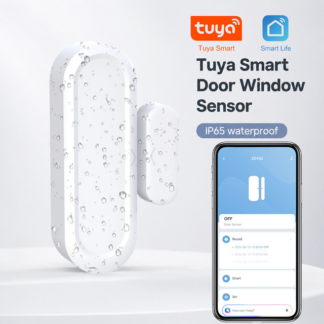 Tuya Smart Home WiFi Tür- und Fenster-Magnetsensor IP65 wasserdichter drahtloser Türdetektor in Weiß - Bild 1