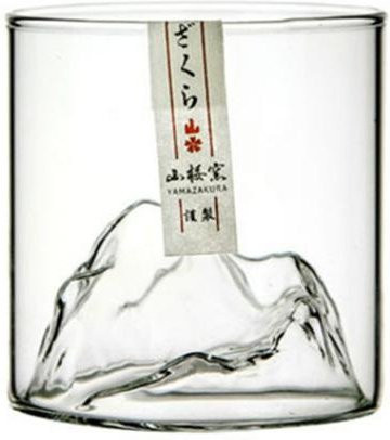 Yiran Furniture Japan 3D Berg Whiskyglas Gletscher Old Fashioned Glas mit Holzgeschenkbox, 200 ml, Weiß/Transparent